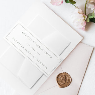 Framed   Calligraphy Elegant Green White Wedding Invitation Belly Band