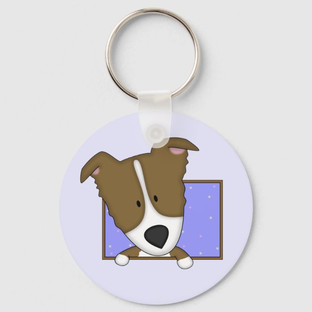 Framed Cartoon Brown Border Collie Keychain (Front)