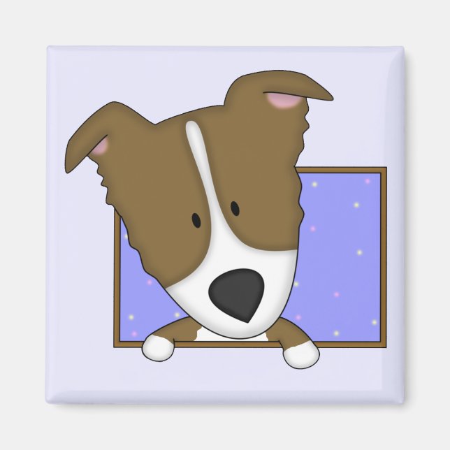Framed Cartoon Brown Border Collie Magnet (Front)