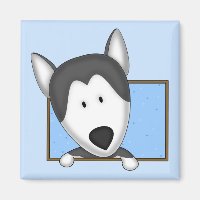 Framed Cartoon Siberian Husky Magnet (Front)