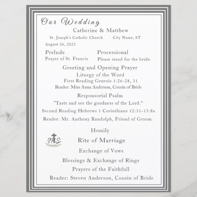Framed Catholic Wedding Program  (Front)