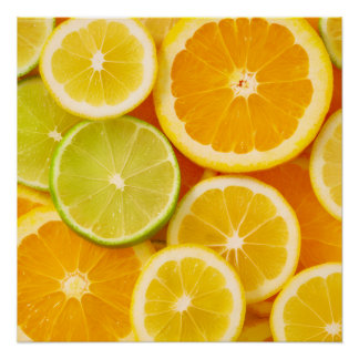 Framed citrus pattern - Lemon, orange and Poster