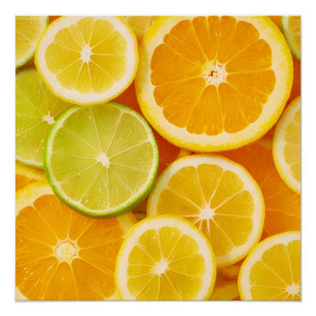 Framed citrus pattern - Lemon, orange and Poster (Front)
