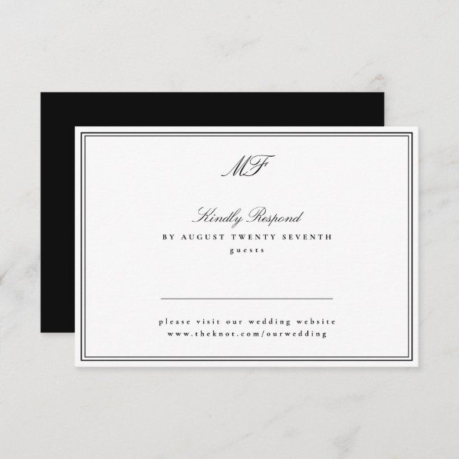 Framed Classic Formal Black Tie Website Monogram RSVP Card (Front/Back)