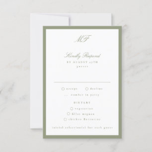 Framed Classic Formal Sage Green White Wedding RSVP Card