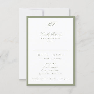 Framed Classic Formal Sage Green White Wedding RSVP Card