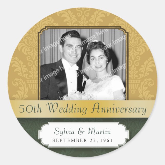 Framed Damask Golden (50th) Anniversary sticker (Front)