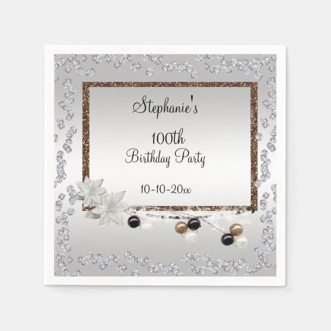 Framed Elegance 100th Birthday Party Napkin (Front)