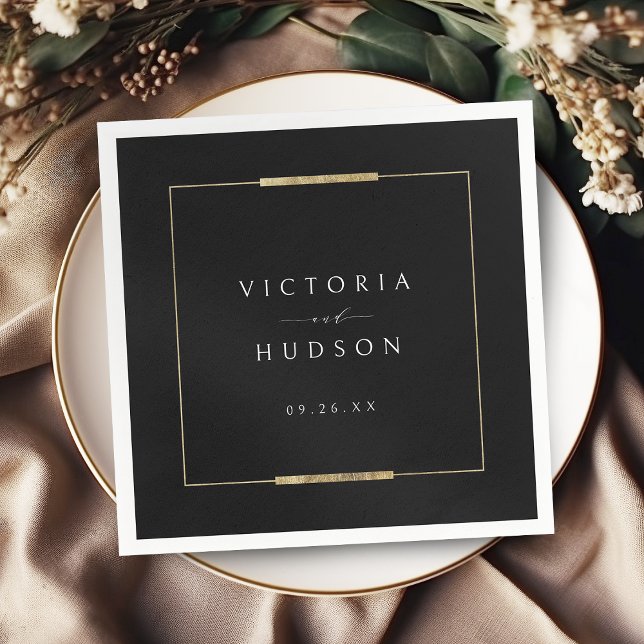 Framed Elegance Black Simple Modern Classy Wedding Napkin (Framed Elegance Black Simple Modern Classy Wedding Napkins)