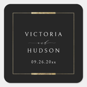 Framed Elegance Black Simple Modern Wedding Square Sticker