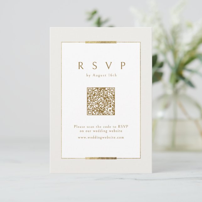Framed Elegance Modern Classy QR code Wedding RSVP Card (Standing Front)