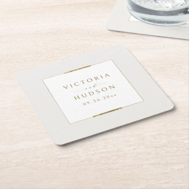 Framed Elegance Simple Modern Classy Wedding Square Paper Coaster (Angled)