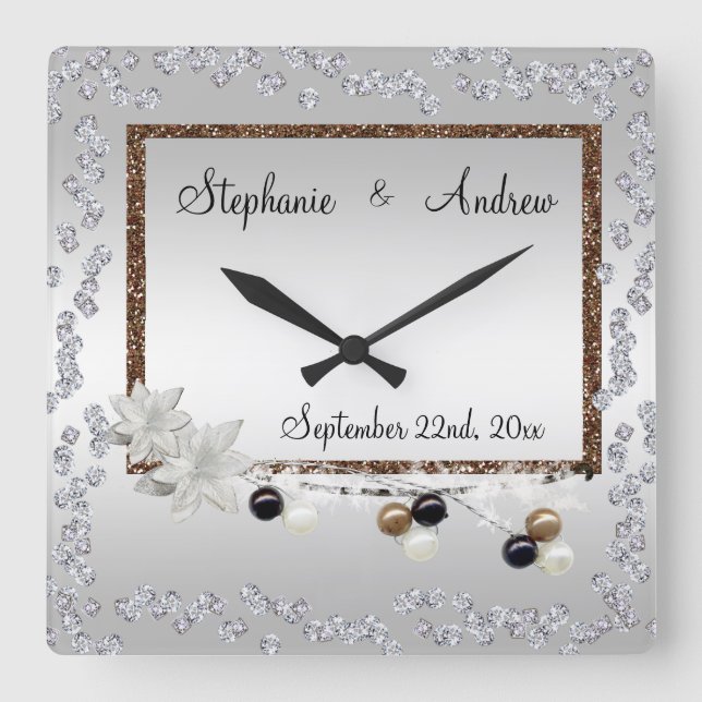 Framed Elegance Wedding Square Wall Clock (Front)