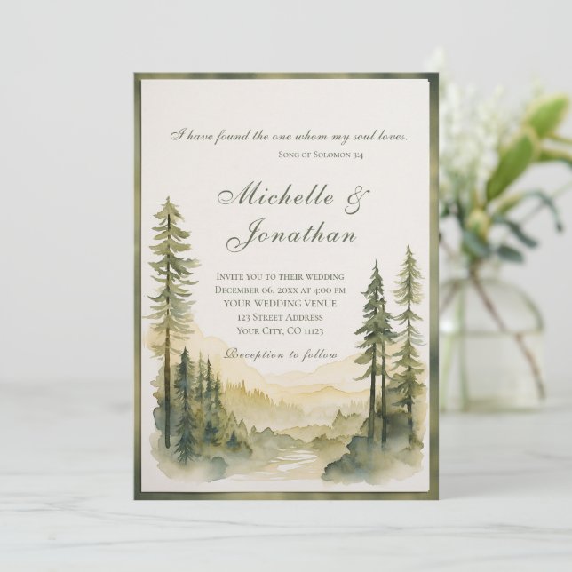 Framed Evergreen Forest Christian Bible Wedding Invitation (Standing Front)