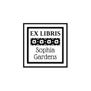 Framed Floral Ex Libris Rubber Stamp