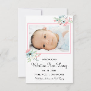 Framed Floral Photo - 3x5 Birth Announcement