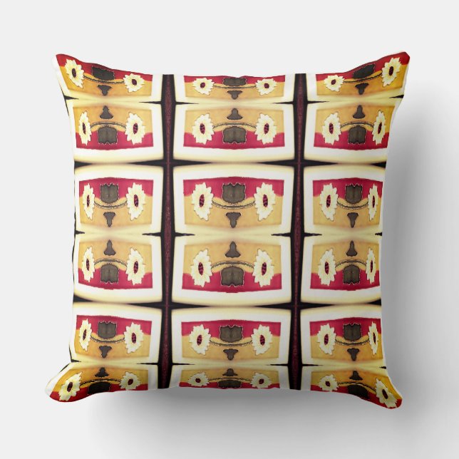Framed Flower Connection in Dark Red and Brown Cushion (Front)