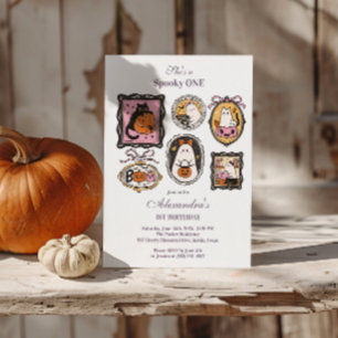Framed Ghost & Cat Halloween 1st Birthday Invitation
