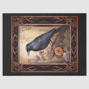 Framed Gothic Raven & Florals Decoupage Tissue Paper