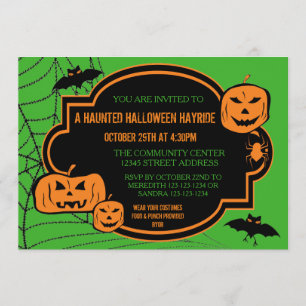 Framed Green/Orange Pumpkin - 5x7 Halloween Invite
