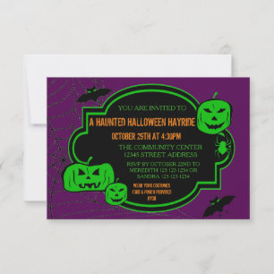 Framed Green/Purple Pumpkins - 3x5Halloween Invite