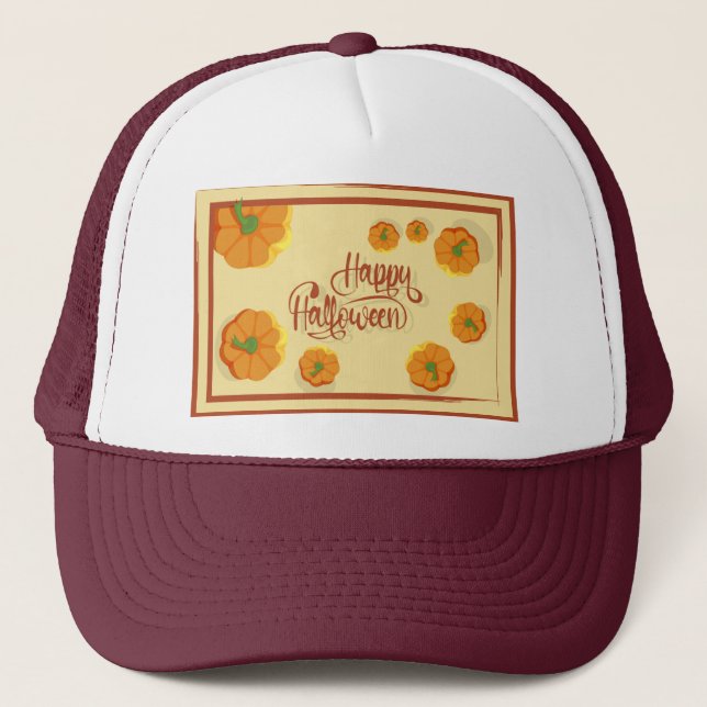 Framed greeting card Happy Halloween typography   Trucker Hat (Front)