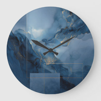 Framed Haze Blue Teal Geometric Abstract Large Clock