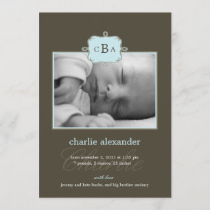 Framed Initials Birth Announcement - Blue/Grey