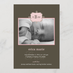 Framed Initials Birth Announcement - Pink/Grey