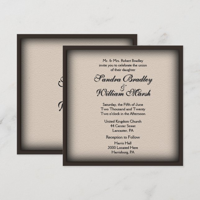 Framed Leather Look Wedding Invitation (Front/Back)