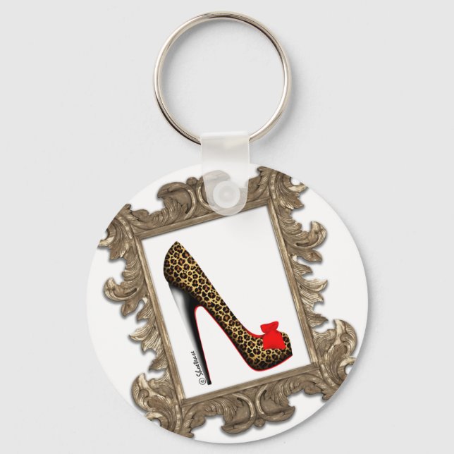 Framed Leopard Stiletto Pump Key Ring (Front)