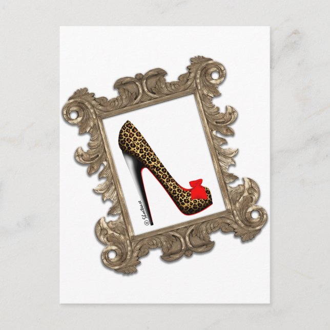 Framed Leopard Stiletto Pump Postcard (Front)