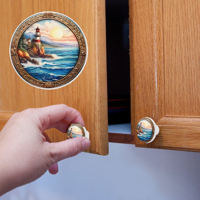 Framed Lighthouse on a Cliff Ceramic Knob (Creator Uploaded)