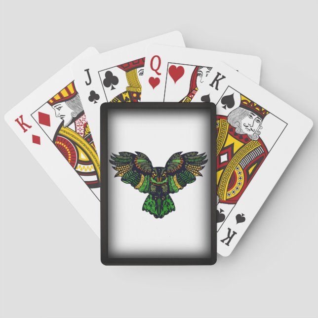 Framed Majestic Emerald Owl Bicycle Playing Cards (Back)
