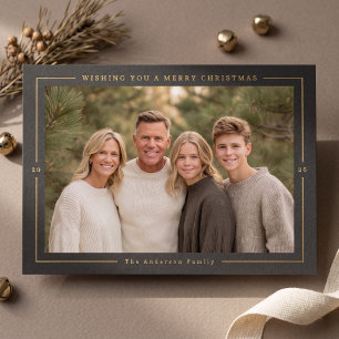 Framed Modern Christmas Photo Foil Holiday Card