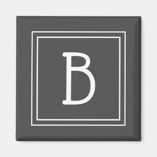 Framed Modern Monogrammed Letter Initial Grey Magnet