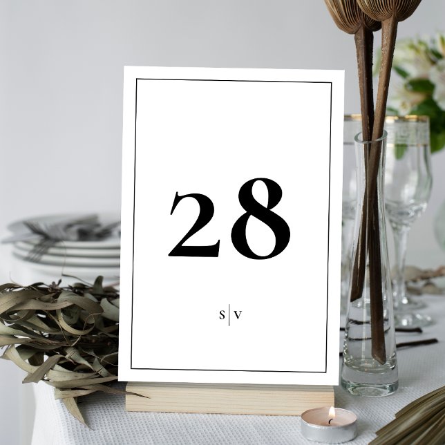 Framed | Monogram Elegant Black White Wedding Table Number (Creator Uploaded)