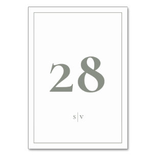 Framed Monogram Elegant Sage Green Wedding Table Number