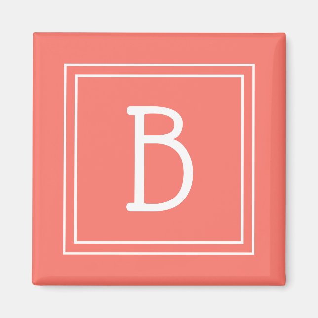 Framed Monogram Popular Coral & White Initial Magnet (Front)