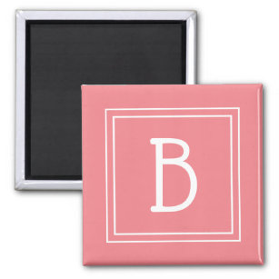Framed Monogram Soft Pink Coral & White Initial Magnet