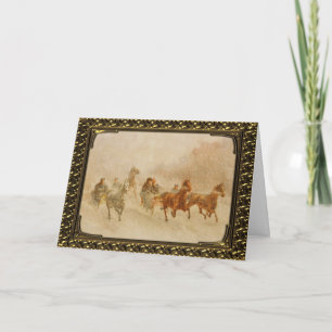 Framed One Horse Open Sleigh Race - Vintage Card