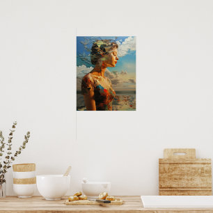 Framed painting of a woman outdoors poster