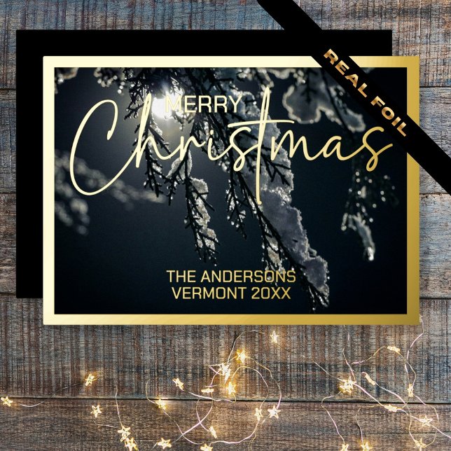 Framed Photo Foil Holiday Card (Framed Photo Minimal Black Foil Holiday Card)