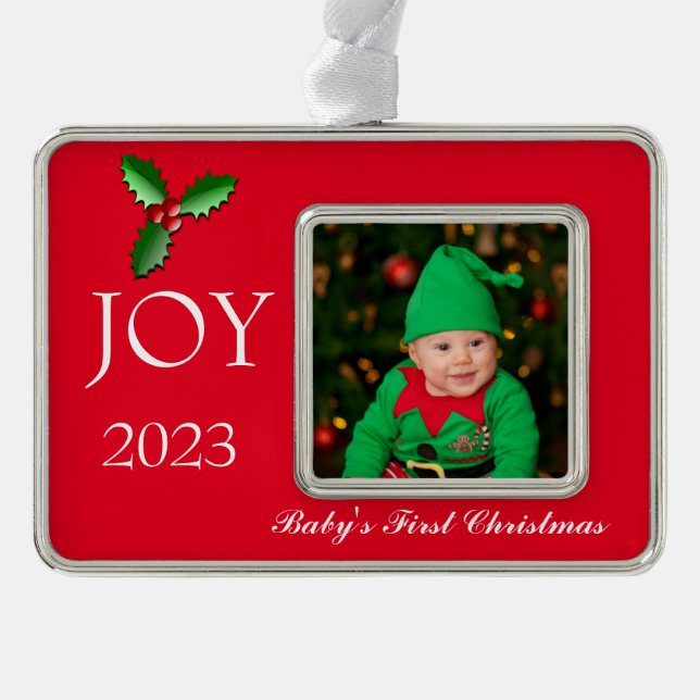 Framed Photo Ornament-Baby's First Christmas Chris Silver Plated Framed Ornament (Front)