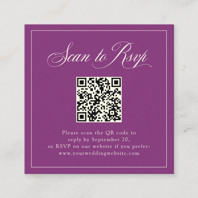 Framed Plum Italian Elegance | RSVP with QR Code Enclosure Card (Front)