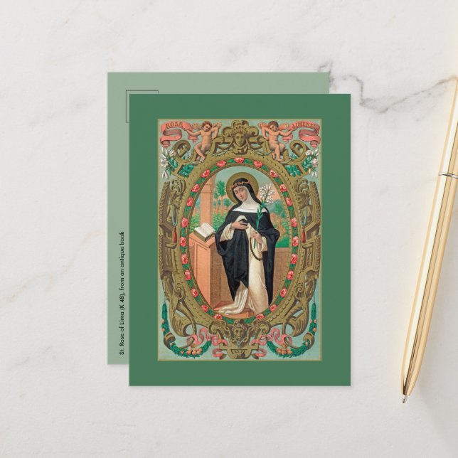 Framed Portrait of St. Rose of Lima (K 48) Postcard (Front/Back In Situ)