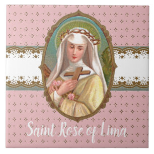 Framed Portrait of St. Rose of Lima (M 024b) Ceramic Tile