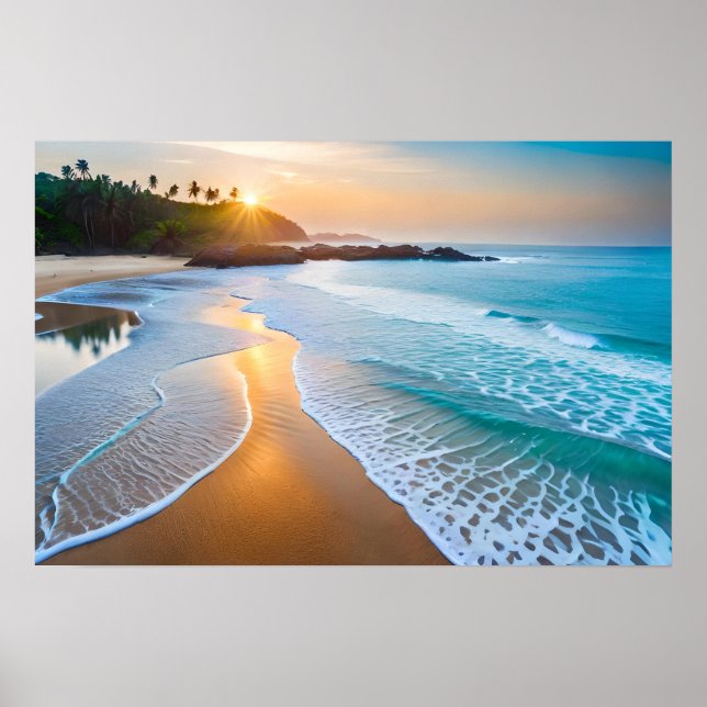 Framed Poster Art Ocean Beach Scene (Front)