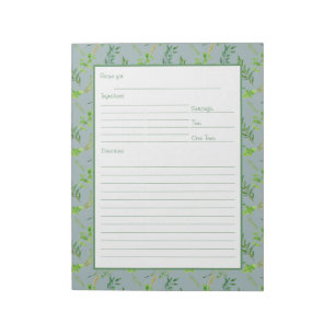 Framed Recipe Page for Green Herb Leaves Binder Notepad