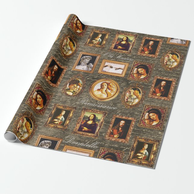 Framed Renaissance Art Gallery Antique Script  Wrapping Paper (Unrolled)